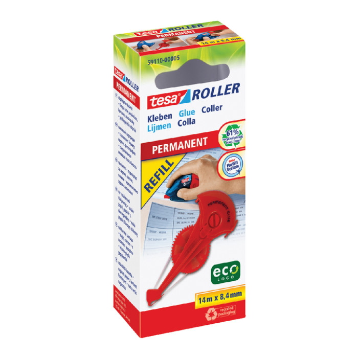Lijmroller tesa® ecoLogo® permanent navulling in hangdoosje