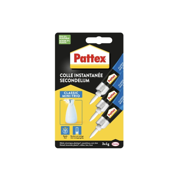 Secondelijm Pattex Classic mini trio tube 3x1gram op blister