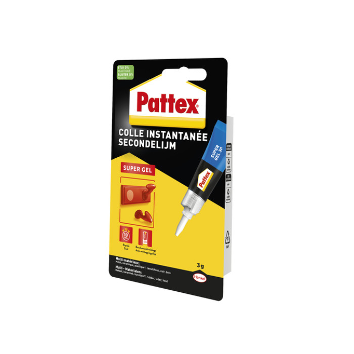 Secondelijm Pattex super gel tube 3gram op blister