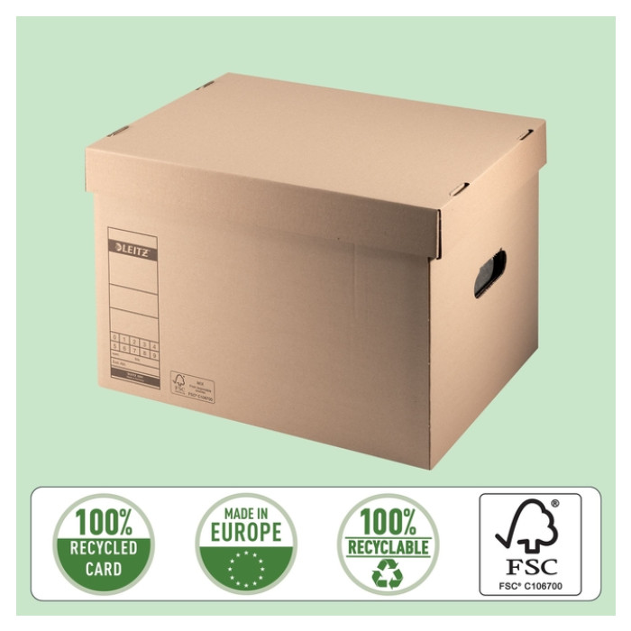 Archief- en transportdoos met deksel Leitz Premium 335x280x440mm natuurbruin