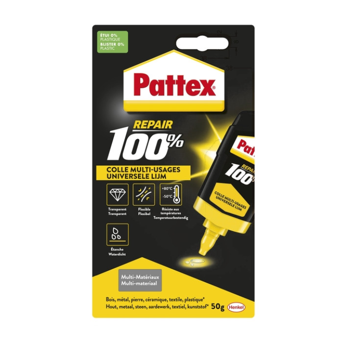 Alleslijm Pattex 100% tube 50 gram op blister