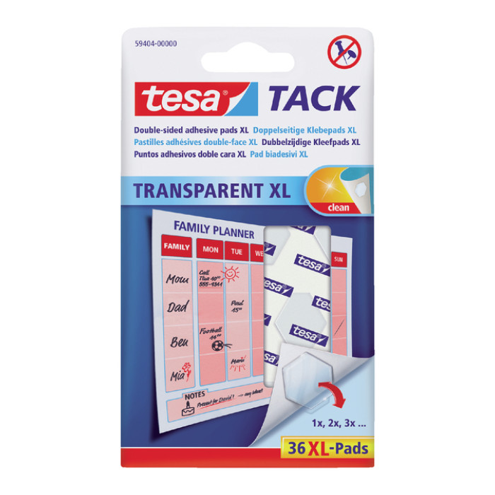 Kleefpads tesa® TACK dubbelzijdig transparant XL 36 stuks