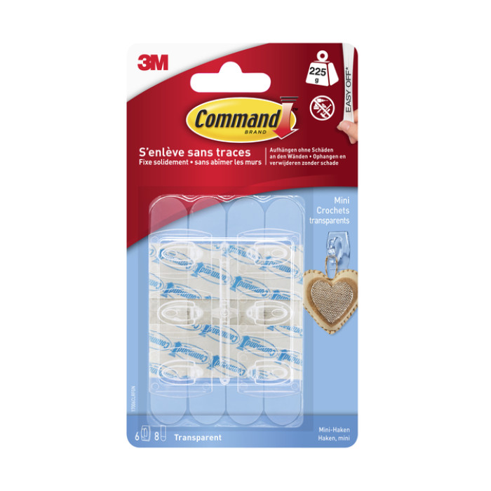 Haak Command mini inclusief bevestigingsstrip transparant 6 stuks