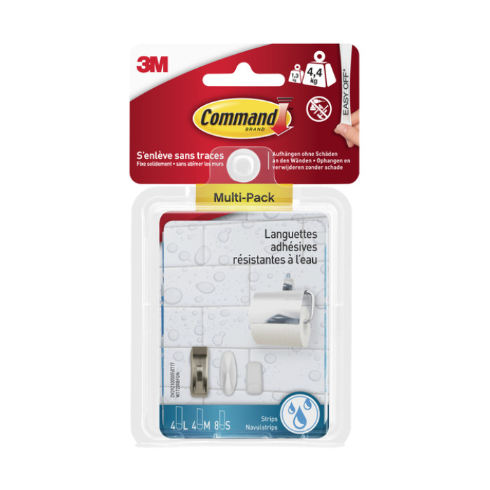 Bevestigingsstrip Command waterbestendig 16 stuks assorti