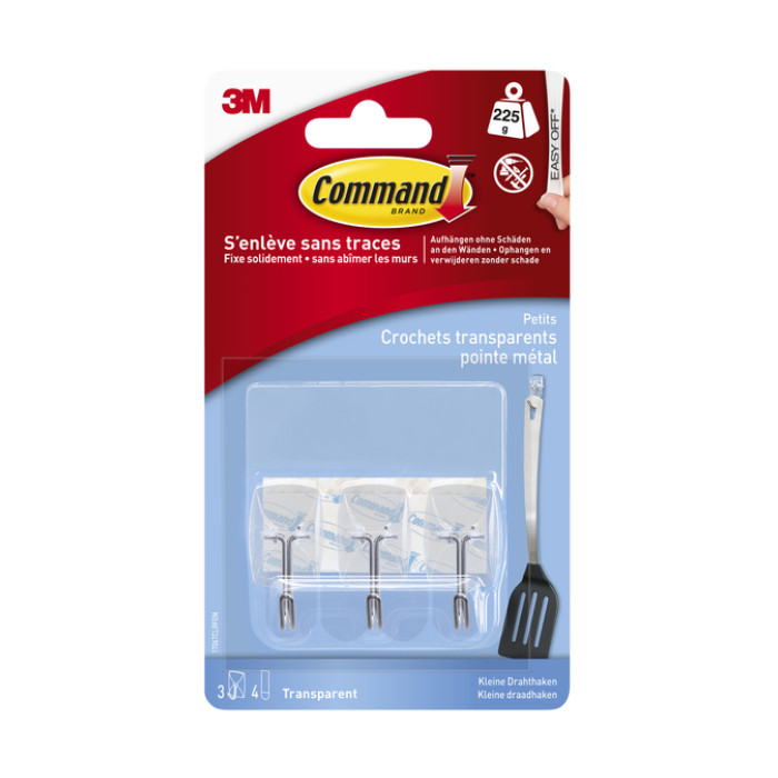 Keukenhaak Command kunststof transparant incl bevestigingsstrip