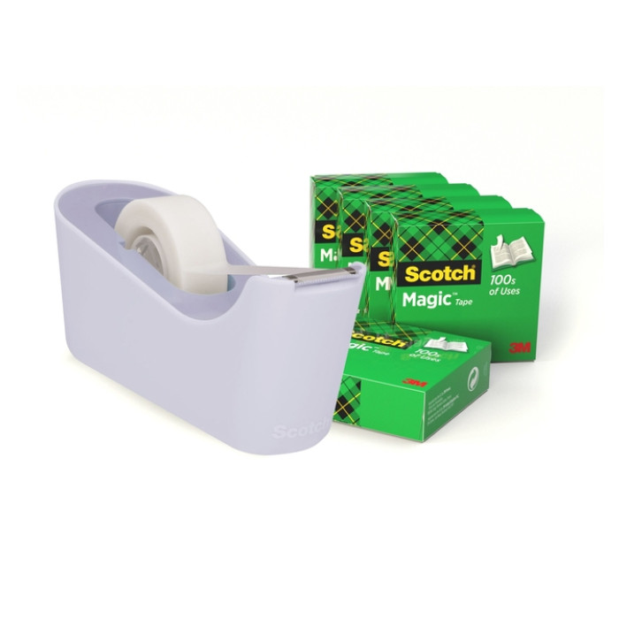 Plakbandhouder Scotch C18 lavendel + 6 rollen magic tape 19mmx33m