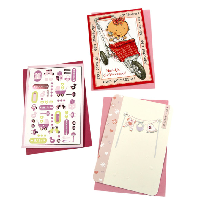Wenskaart Paperclip navulset geboorte dochter 6 kaarten