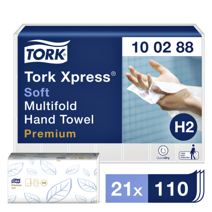 Handdoek Tork H2 Xpress Premium multifold 2-laags 212x340mm 21x110 vel wit 100288