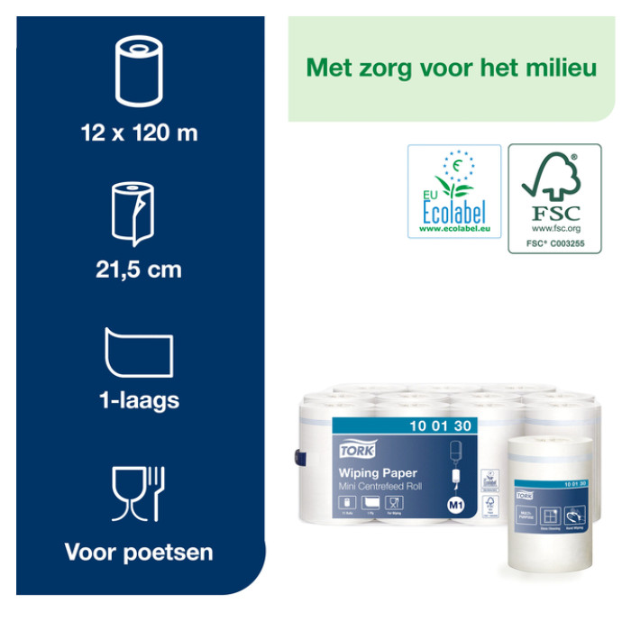 Poetspapier Tork M1 Advanced 1-laags 120m wit 100130
