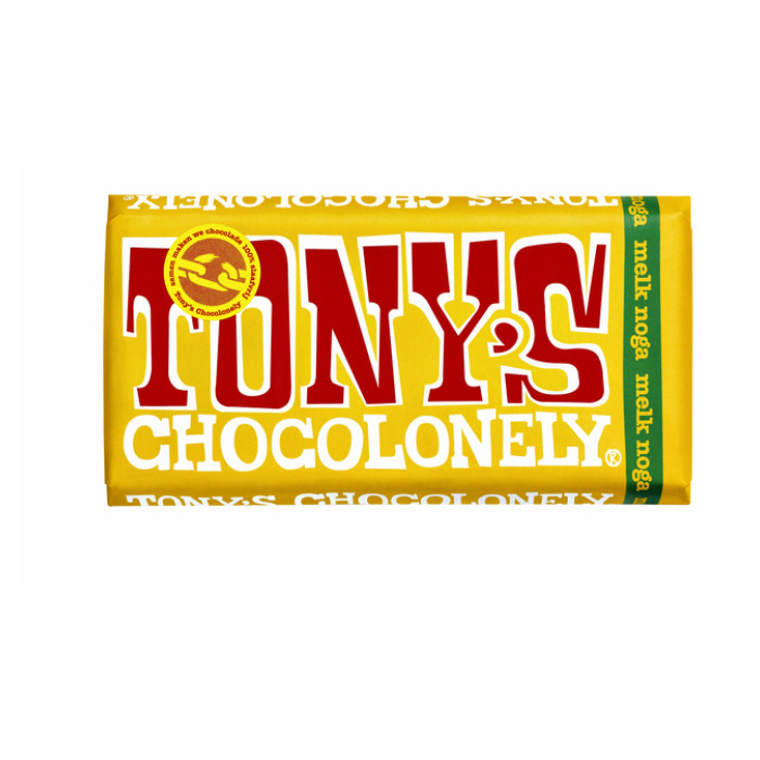 Chocolade Tony's Chocolonely melk noga reep 180gr