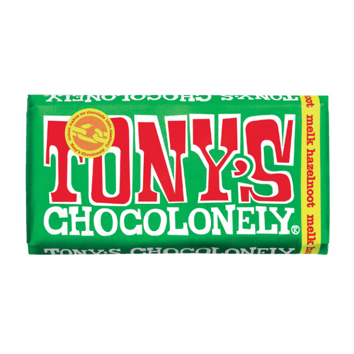 Chocolade Tony's Chocolonely melk hazelnoot reep 180gr