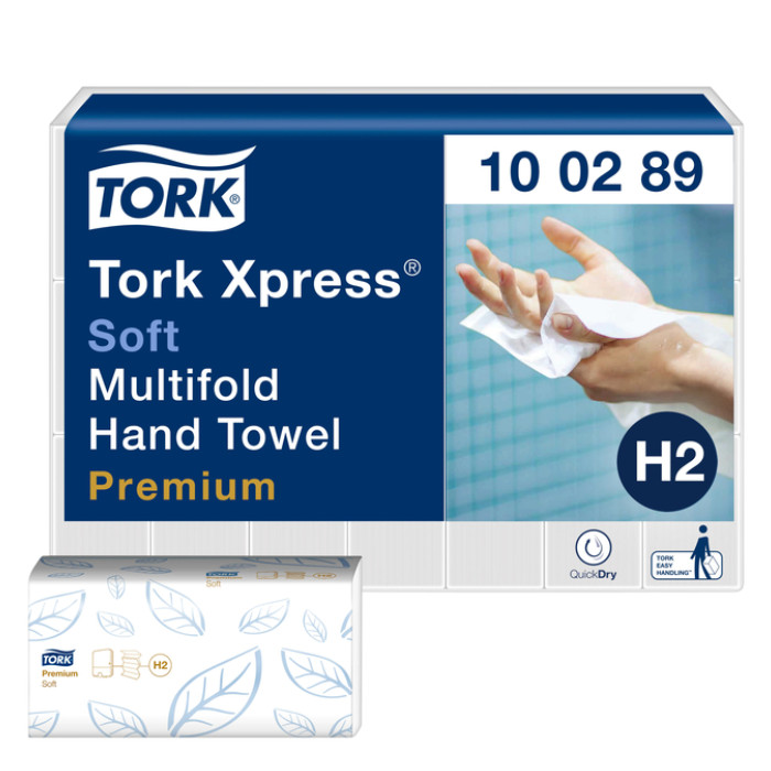 Handdoek Tork H2 Xpress Premium multifold 2-laags 212x255mm 21x150 vel wit 100289