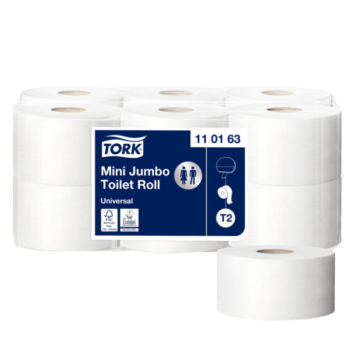 Toiletpapier Tork T2 Universal jumbo klein 1-laags 240m wit 110163
