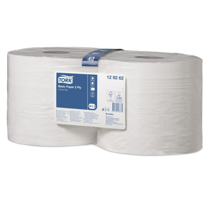 Poetspapier Tork W2 Basic Universal 2-laags 1000 vel wit 129262