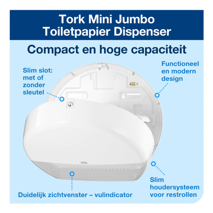 Toiletpapierdispenser Tork T2 Elevation jumbo klein wit 555000