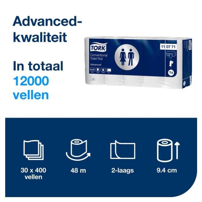 Toiletpapier Tork T4 Advanced 2-laags 400 vel wit 110771