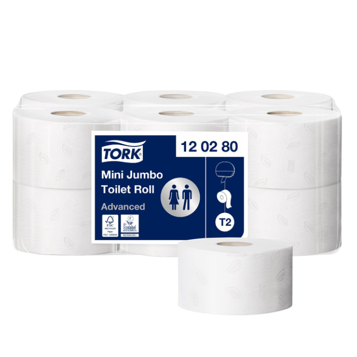 Toiletpapier Tork T2 Advanced jumbo klein 2-laags 170m wit 120280