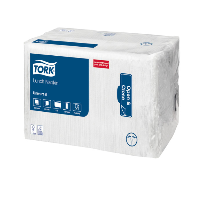 Lunchservet Tork Universal 1/8 vouw 1-laags 325x325mm 500 vel wit 509308