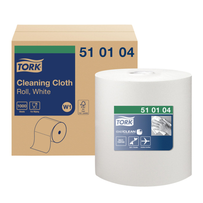 Reinigingsdoek Tork W1 Premium 1-laags 380m wit 510104