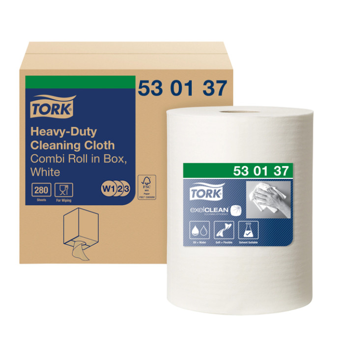 Reinigingsdoek Tork W2 Premium Heavy-Duty 1-laags 106m wit 530137
