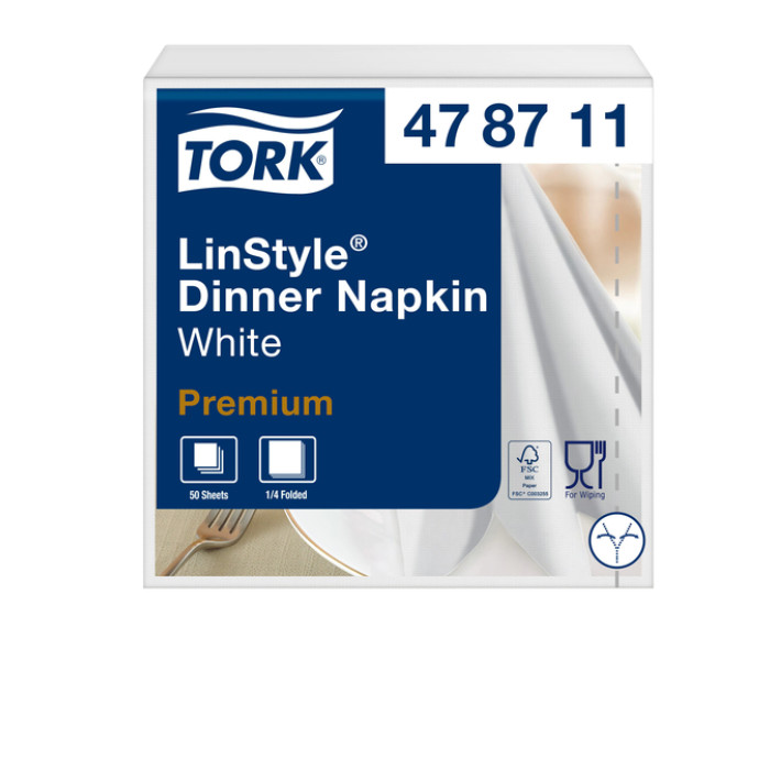 Dinerservet Tork Linstyle Premium 1/4 vouw 1-laags 390x390mm 50 vel wit 478711