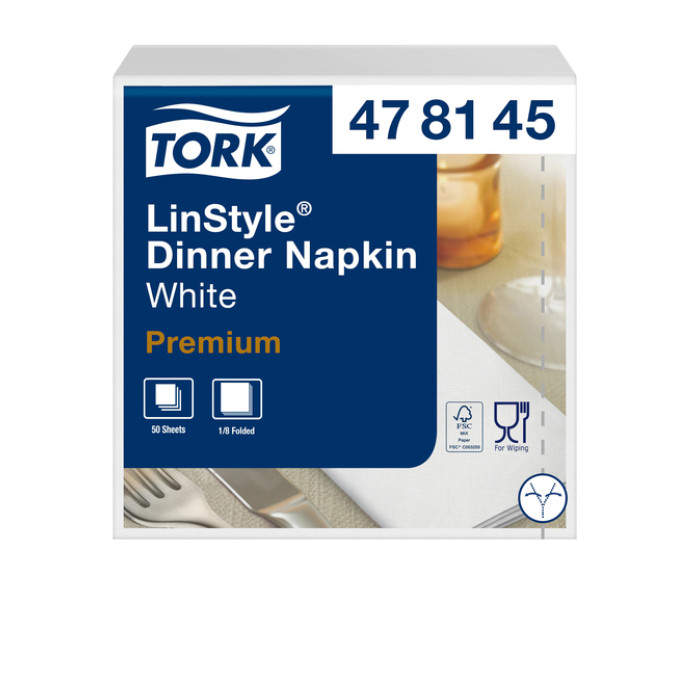 Dinerservet Tork Linstyle Premium 1/8 vouw 1-laags 390x390mm 50 vel wit 478145