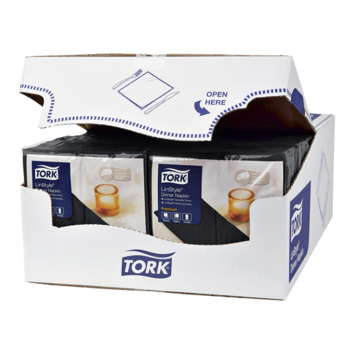 Dinerservet Tork Linstyle Premium 1/8 vouw 1-laags 390x390mm 50 vel zwart 478151