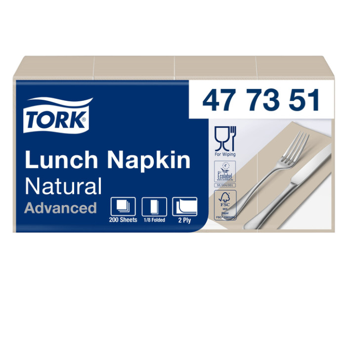 Lunchservet Tork Advanced 1/8 vouw 2-laags 328x325mm 200 vel naturel 477351