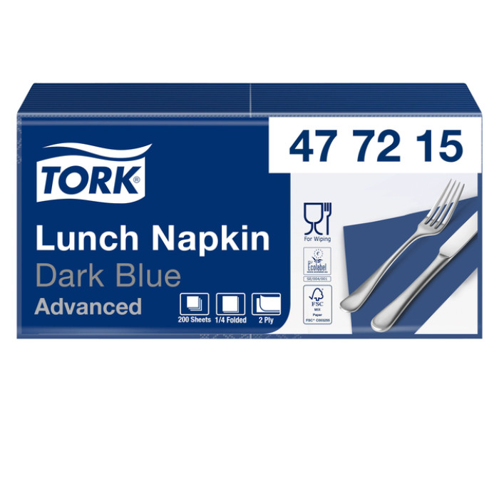 Lunchservet Tork Advanced 1/4 vouw 2-laags 328x325mm 200 vel donkerblauw 477215