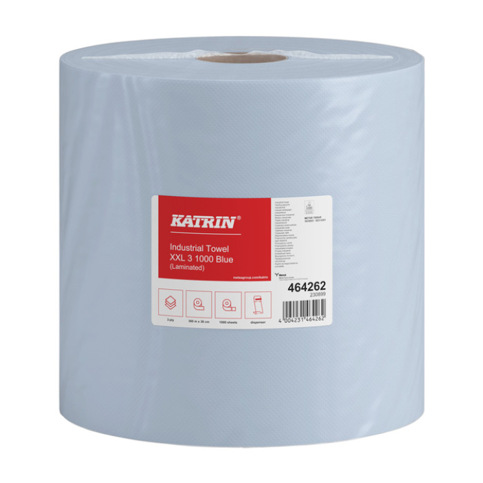 Poetspapier Katrin Industrial extra groot 3-laags 1000 vel blauw 464262