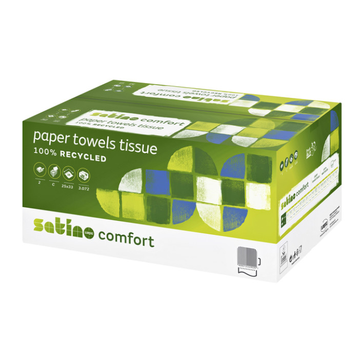 Handdoek Satino PT3 Comfort c-vouw 2-laags 250x320mm 24x128 vel wit 277420