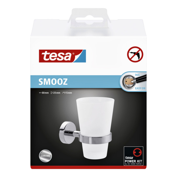 Bekerhouder tesa® Smooz hoogglans verchroomd metaal zelfklevend