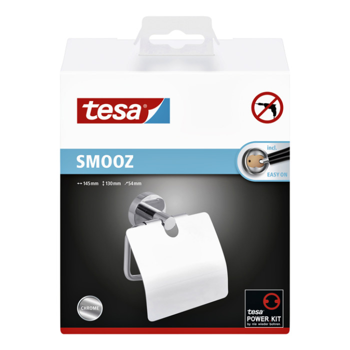 Toiletrolhouder met deksel tesa® Smooz hoogglans verchroomd metaal zelfklevend
