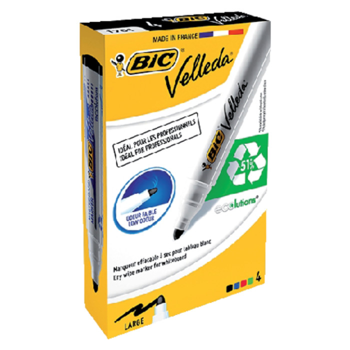Whiteboardmarker Bic Velleda 1701 rond large assorti doos à 4 stuks