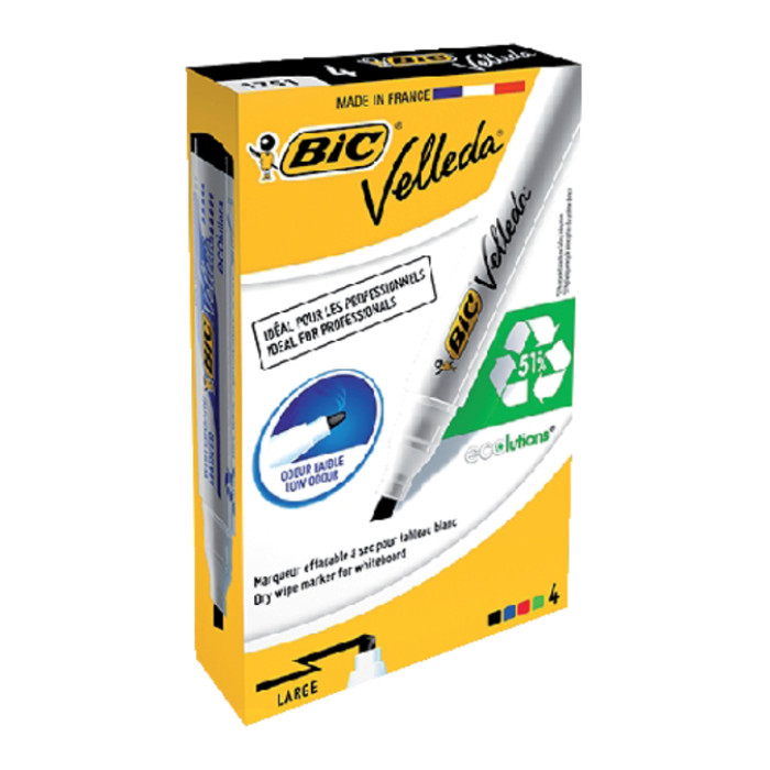 Whiteboardmarker Bic Velleda 1751 schuin large assorti set à 4 stuks