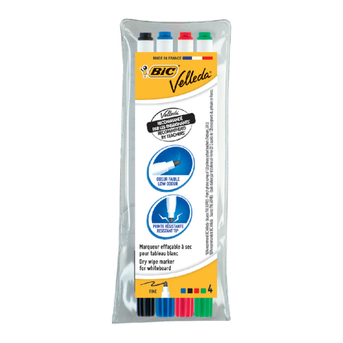 Whiteboardmarker Bic Velleda 1721 rond fijn assorti set à 4 stuks