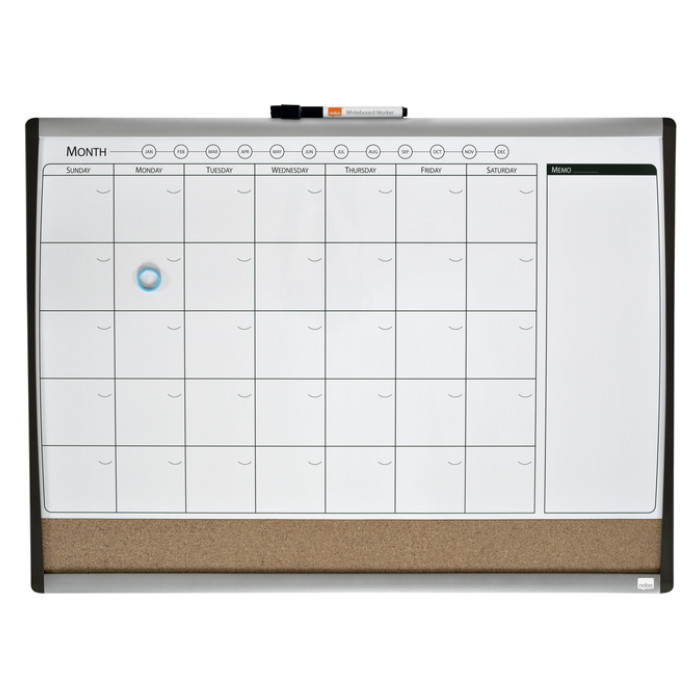 Whiteboard Nobo magnetische planner met prikbord van kurk 58,5x43cm