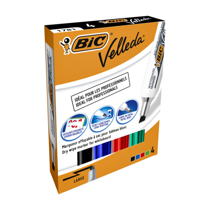Viltstift Bic Velleda 1781 whiteboard schuin large assorti 4 stuks