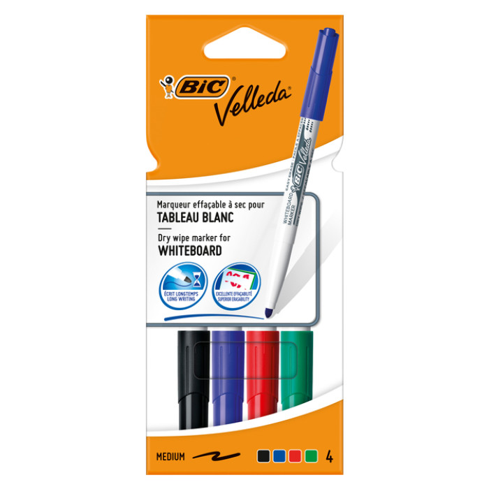 Whiteboardmarker Bic Velleda 1744 rond medium assorti 4 stuks