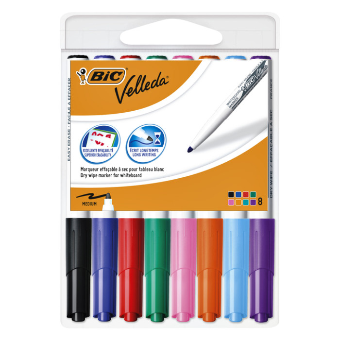 Whiteboardmarker Bic Velleda 1748 rond medium assorti blister à 8st