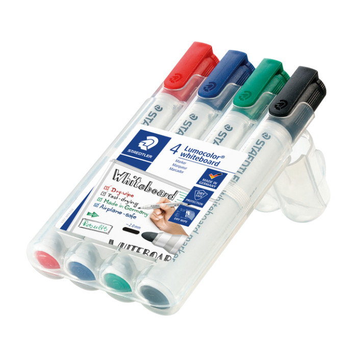 Whiteboardmarker Staedtler Lumocolor 351 set à 4 stuks standaard assorti