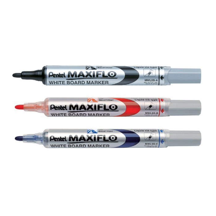 Whiteboardmarker Pentel MWL5S Maxiflo rond 1mm zwart
