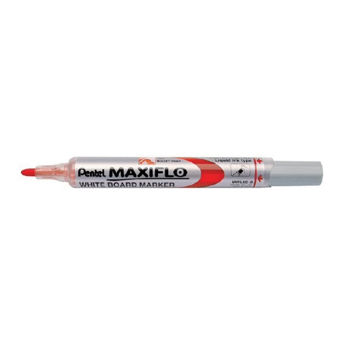 Whiteboardmarker Pentel MWL5S Maxiflo rond 1mm rood