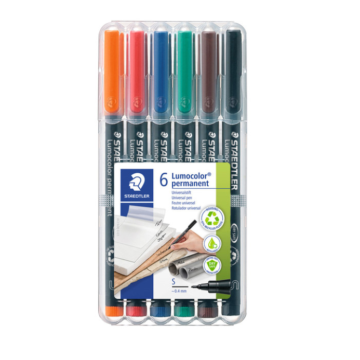 Viltstift Staedtler Lumocolor 313 permanent S set à 6 stuks assorti