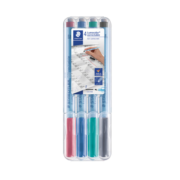 Viltstift Staedtler Lumocolor 305 non permanent correctable F set à 4 stuks
