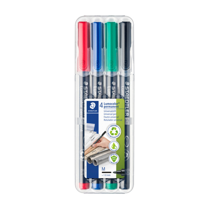 Viltstift Staedtler Lumocolor 317 permanent M set à 3 +1 stuk gratis