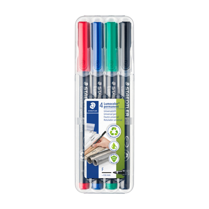 Viltstift Staedtler Lumocolor 318 permanent F set à 4 stuks assorti