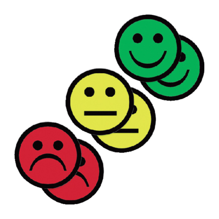 Magneet smiley 50mm 2x geel 2x groen 2x rood