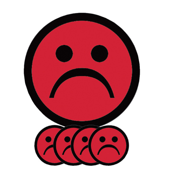 Magneet smiley 75mm emotie bedroefd rood 5 stuks