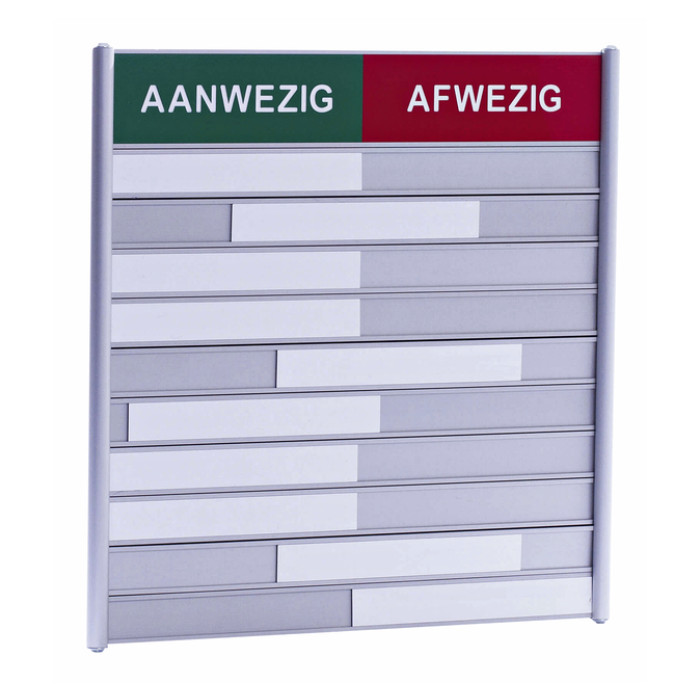 Aan- afwezigheidsbord voor 10 namen